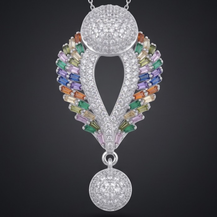 Julietta - Excellent quality 11.9 carat Multigem rhodium over .925 Sterling Silver handcrafted Pendant - Front view of Julietta 11.9 carat multigem rhodium pendant