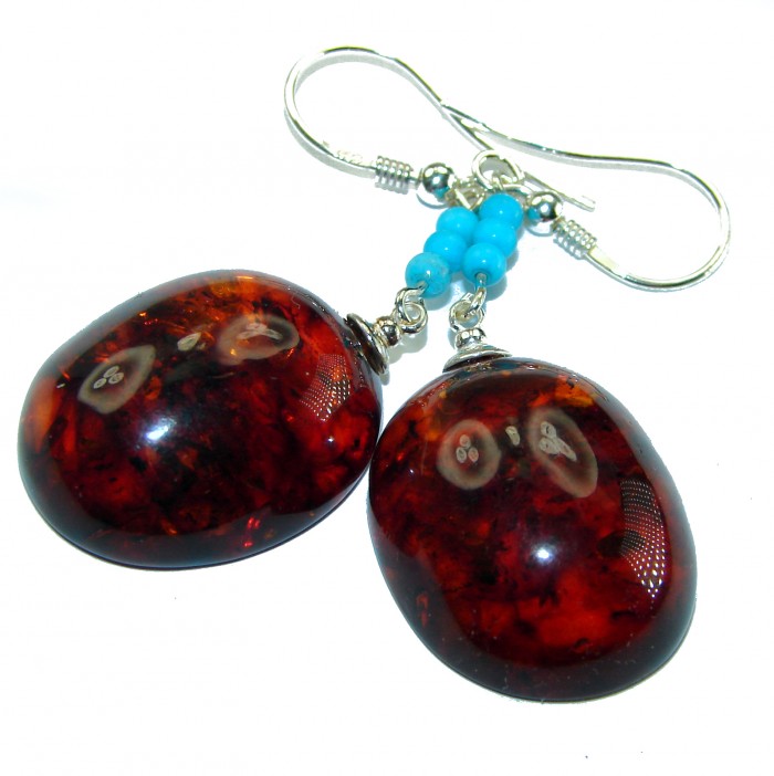 Baltic Polish Amber Turquoise .925 Sterling Silver Earrings - photo 3