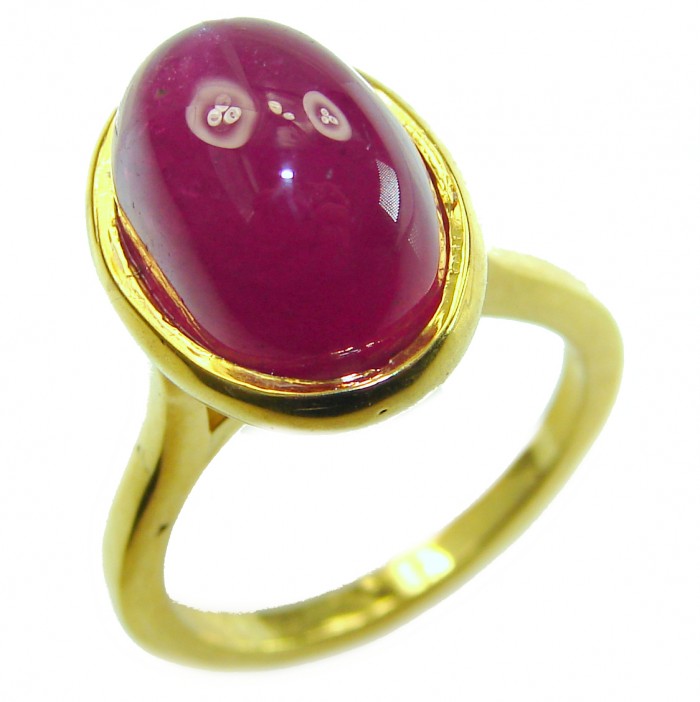 Authentic 10.2 carat Mozambique Ruby 22K Gold over .925 Sterling Silver brilliantly handcrafted ring s. 5 3/4 - Ruby ring side view, 10.2 carat, Mozambique, 22K gold over sterling silver.
