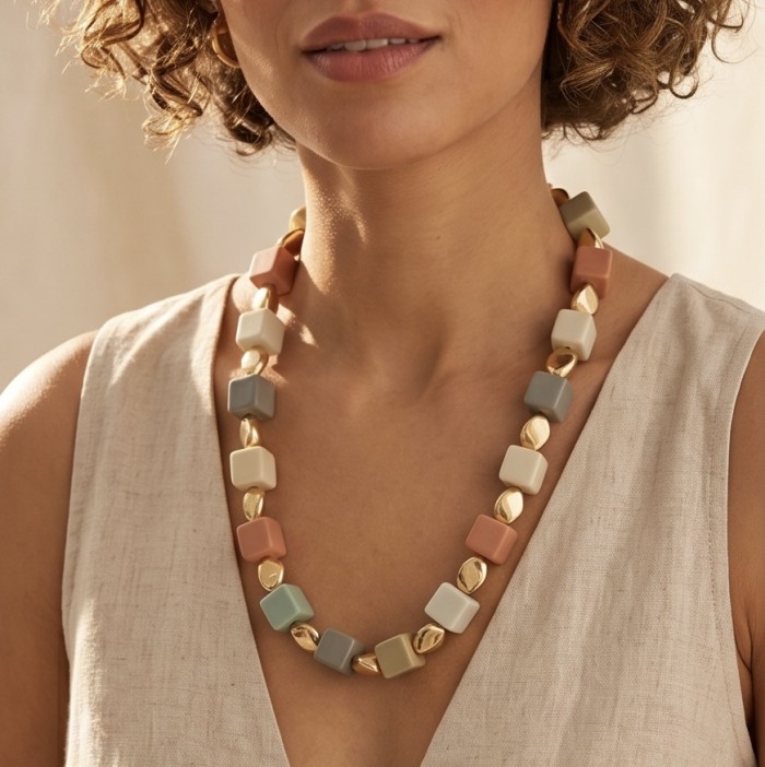 Luxurius Modern Concept - Crystal Cubes golden Handcrafted necklace - photo 1