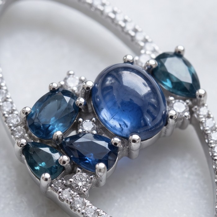 Giovanna - Authentic 8.9 carat Tanzanite .925 Sterling Silver handcrafted earrings - Stone close-up of Giovanna Tanzanite in .925 Sterling Silver setting.