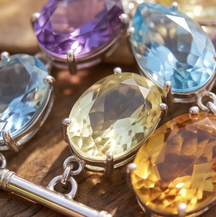 Tutti Frutti 245.5 CARAT MULTIGEM Rhodium over .925 Sterling Silver brilliantly handcrafted Bracelet - Stone close-up of Tutti Frutti multigem rhodium jewelry piece