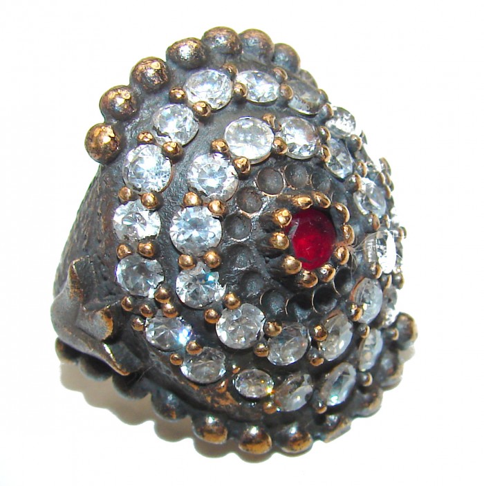 Victorian Style created Ruby & White Topaz Copper over Sterling Silver ring; s. 6 3/4 - photo 1