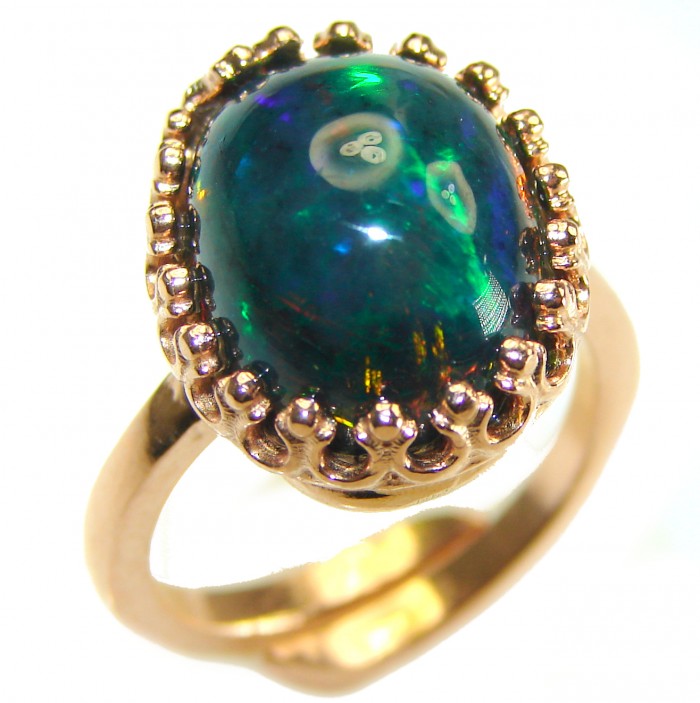 A COSMIC POWER Genuine 24.2 carat Black Opal 18K Gold over .925 Sterling Silver handmade Ring size 8 adjustable - photo 3
