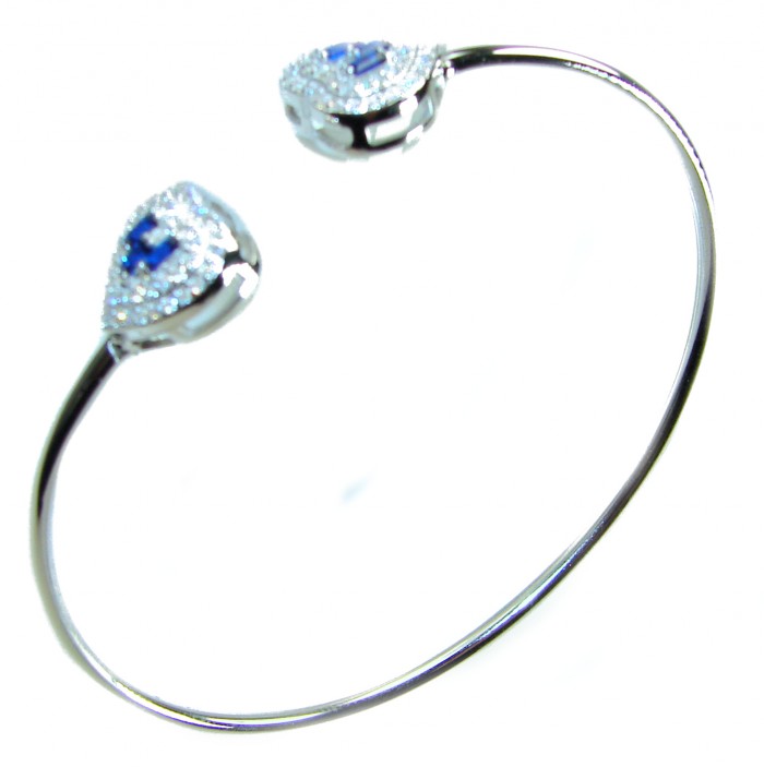 Two Hearts Precious Natural 4.6 carat Sapphire .925 Sterling Silver Bangle bracelet - photo 3