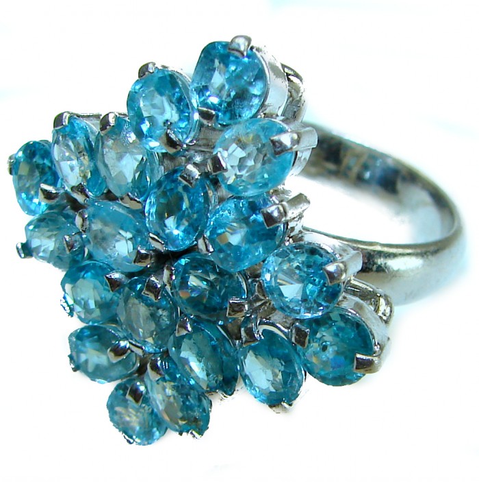 Electric Blue 21.5 carat Blue Swiss Topaz .925 Sterling Silver handcrafted Ring size 7 1/4 - photo 1