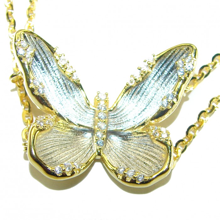 Golden Butterfly authentic 14k Gold over .925 Sterling Silver handcrafted Bracelet - Close-up of golden butterfly pendant on chain with sparkling details