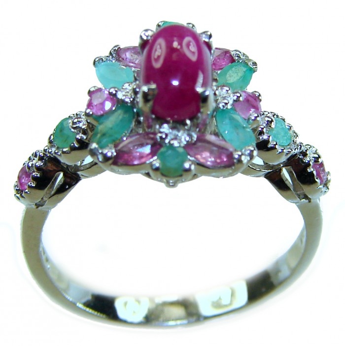 Pure Luxury 2.2 carat natural Ruby .925 Sterling Silver Perfectly handcrafted Ring s. 8 - Ruby and gemstone ring, top view, sterling silver, intricate design