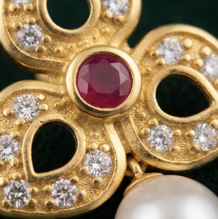 Magnificent Jewel 4.5 carat Ruby 14K Gold over .925 Sterling Silver handcrafted incredible earrings - Close-up of Magnificent Jewel 4.5 ct Ruby in 14K Gold over Sterling Silver