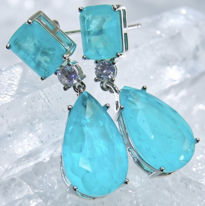 Divine Beauty 18.5 carat Aquamarine .925 Sterling Silver Handcrafted .925 Sterling Silver handcrafted EARRINGS - Close-up of aquamarine earrings in sterling silver.