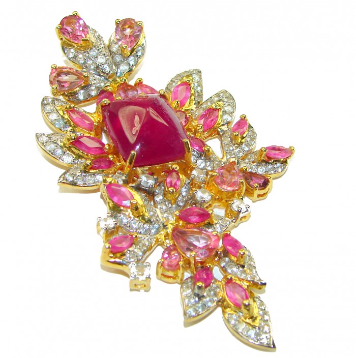 Vintage Design Genuine Ruby 18K Gold over .925 Sterling Silver handmade Large Statement Pendant - photo 5