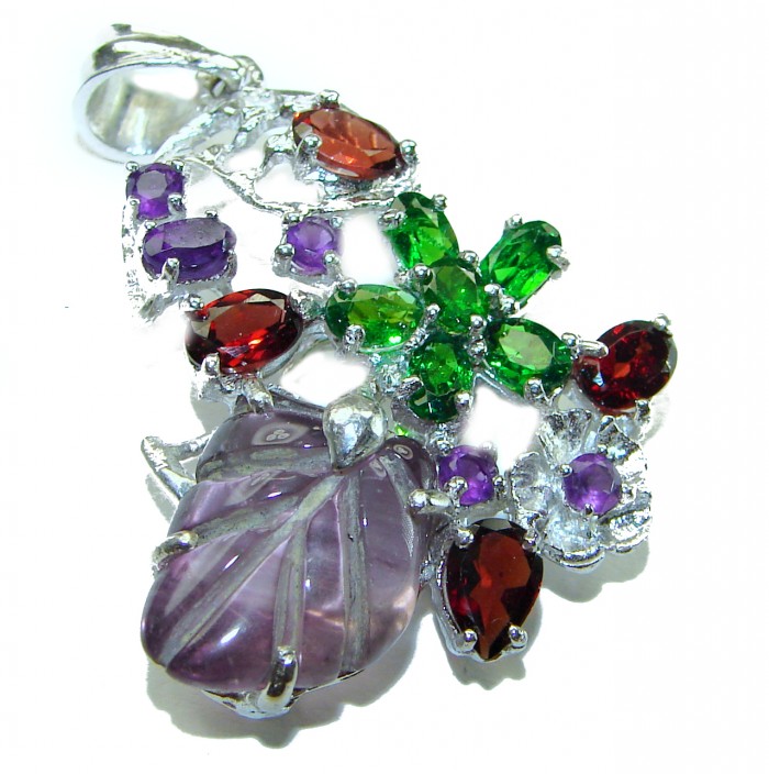 Vintage Design carved Amethyst .925 Sterling Silver handcrafted Pendant - photo 3