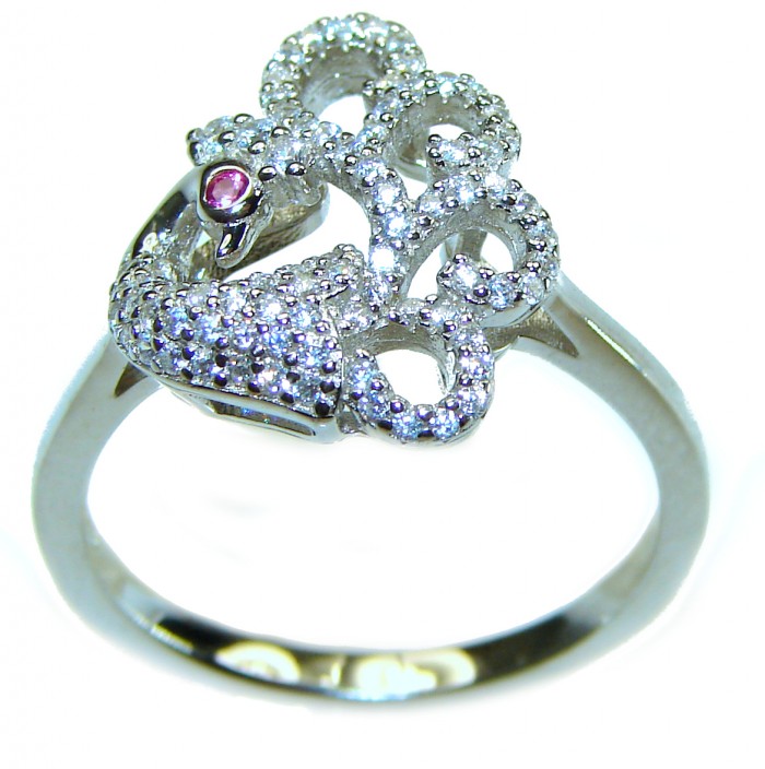 Graceful Swan White Topaz .925 Sterling Silver handcrafted ring size 9 - photo 2