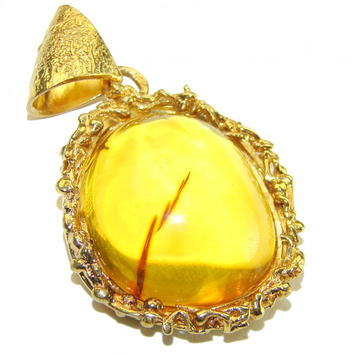 Best quality Authentic Golden Baltic Amber 18K Gold over .925 Sterling Silver handmade Pendant - photo 1