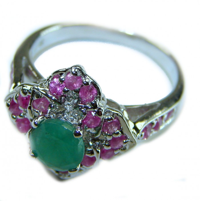 Unique design 2.2 carat Emerald Ruby .925 Sterling Silver handmade Ring size 6 - photo 1