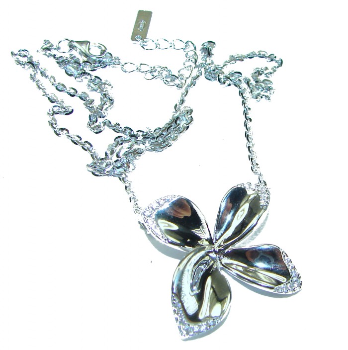 Lotus flower White Topaz highly polished Rhodium over .925 Sterling Silver Italy made necklace - photo 4