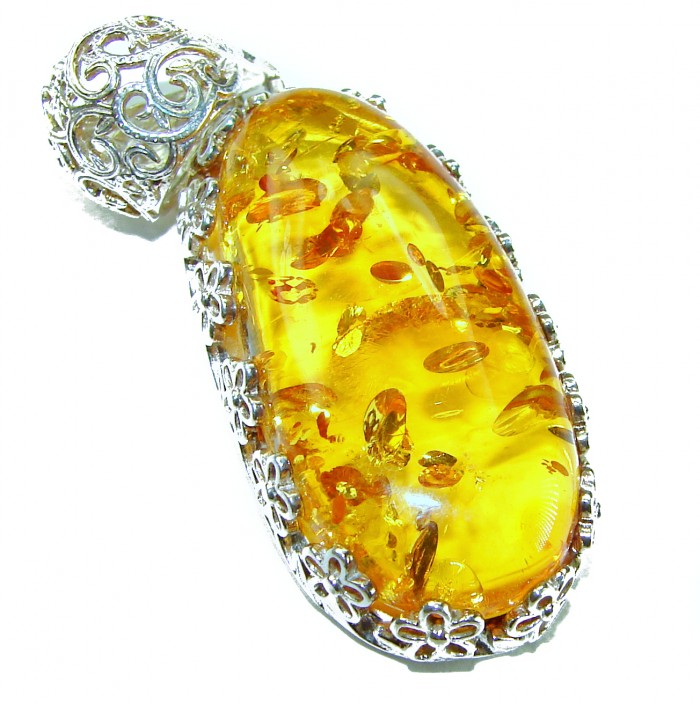Prehistoric Authentic Golden Baltic Amber .925 Sterling Silver beautifully handcrafted Pendant - photo 2
