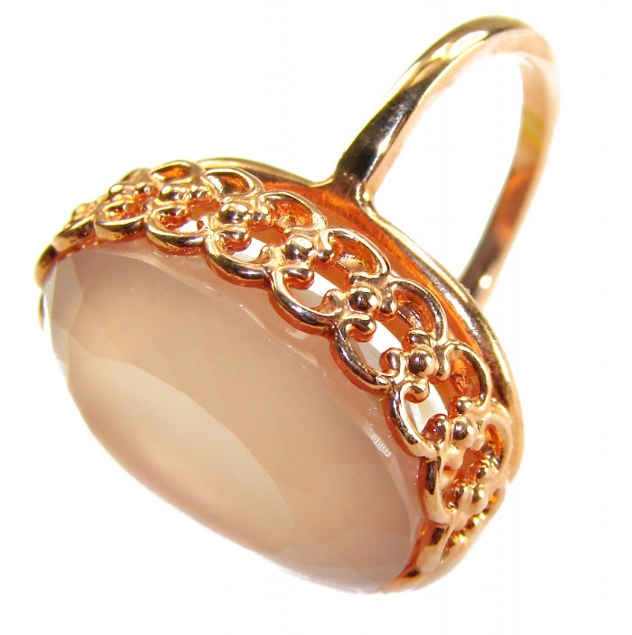 Authentic 29.5 carat Brazilian Rose Quartz 18K Rose Gold over .925 Sterling Silver incredible Ring size 10 - Side view of 29.5 carat Brazilian Rose Quartz 18K Rose Gold ring.