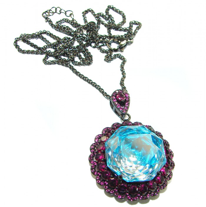 Stella Authentic 26.1 carat Blue Topaz Black rhodium over .925 Sterling Silver Handcrafted necklace - photo 3