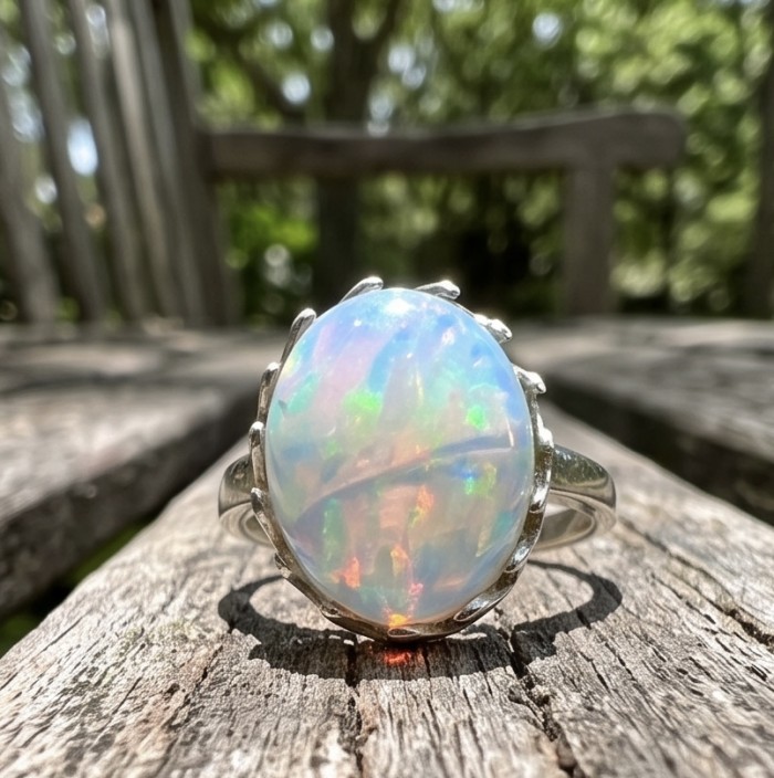 Endless Ocean Genuine 11.5 carat doublet Australian Opal .925 Sterling Silver handmade Ring size 6 - Close-up of Endless Ocean 11.5 carat doublet Australian Opal ring