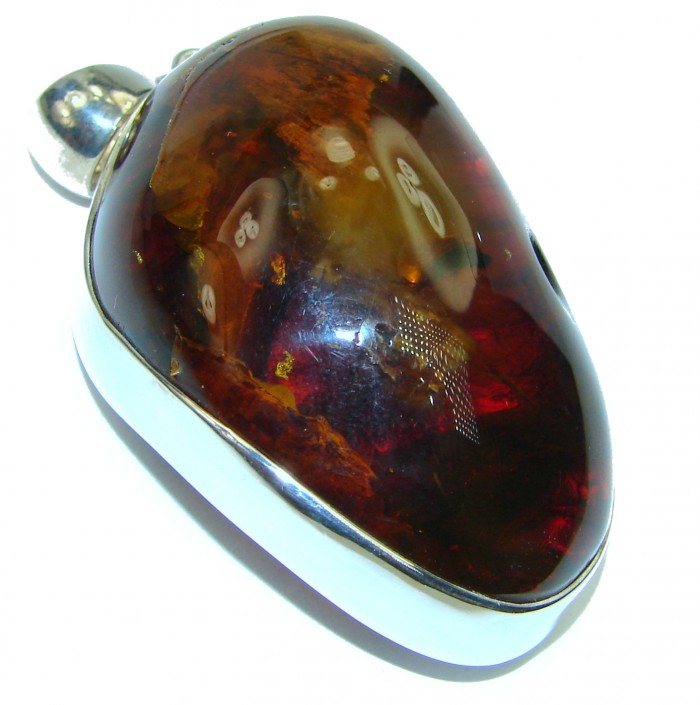 HUGE Genuine Baltic Amber .925 Sterling Silver handmade pendant - photo 2