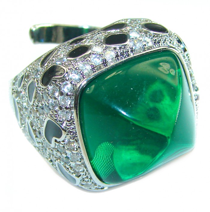 Green Royalty Topaz .925 Sterling Silver handmade Large Ring s. 7 adjustable - photo 4