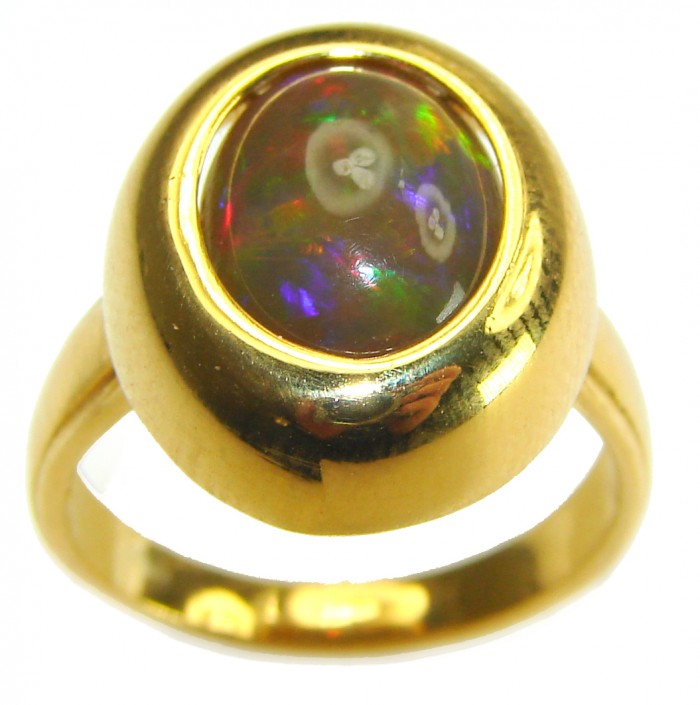 A Milky Way Genuine 7.9 carat Black Opal 18K Gold over .925 Sterling Silver handmade Ring size 7 - photo 3