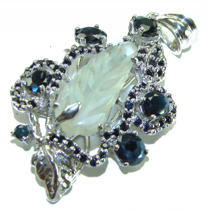 15.8 carat Green Amethyst - Prasolite .925 Sterling Silver handcrafted pendant - Close-up of green amethyst pendant in sterling silver setting.