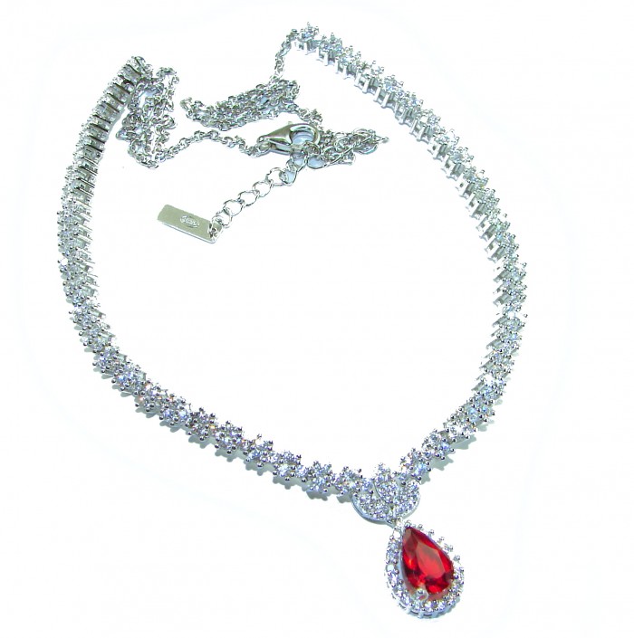 Julietta Luxurious natural 4 .5 carat Ruby .925 Sterling Silver handmade necklace - Luxurious ruby necklace, front view, showcasing 4.5 carat stone.