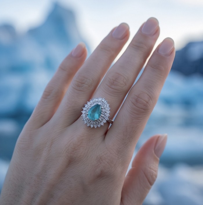 Esperanza - Luxurious pear cut 6.7 carat Emerald rhodium over .925 Sterling Silver handcrafted Ring s. 7 1/4 - photo 1