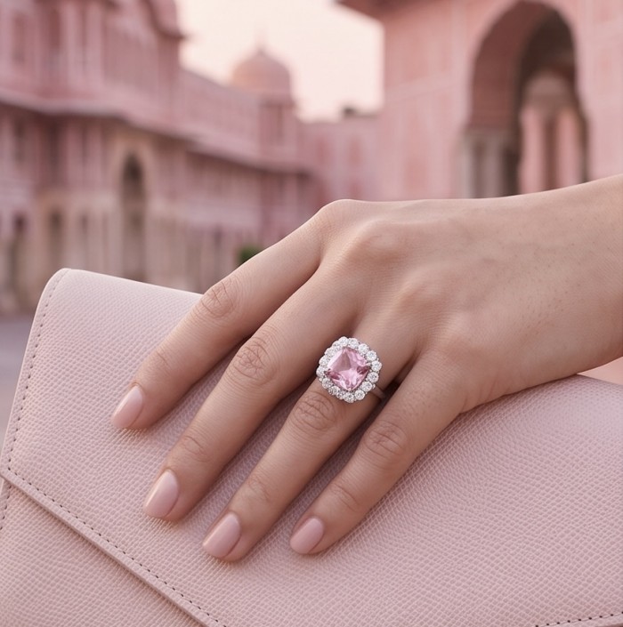Tiffany - authentic princes cut 14.5 carat Pink Sapphire .925 Sterling Silver Handcrafted Statement Ring size 7 1/2 - photo 1