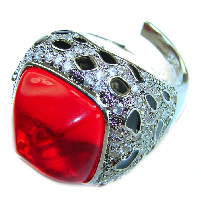 Wild at Heart authentic 11.5 carat Red Topaz .925 Silver handcrafted Statement Ring s. 7 - photo 1