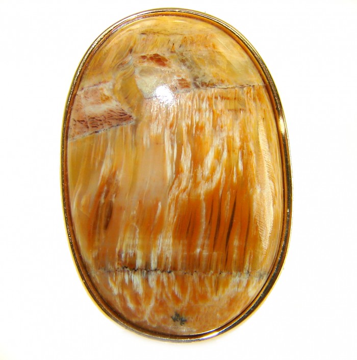 Large Silky Golden Pietersite 14K Gold over .925 Sterling Silver handmade Ring size 9 3/4 - Close-up of large silky golden Pietersite set in 14K gold over silver.