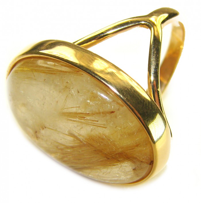 Incredible Design Golden Rutilated Quartz 14K Gold over .925 Sterling Silver handcrafted necklace - Side view of golden rutilated quartz ring with 14K gold over setting.