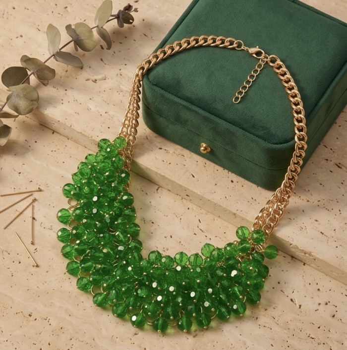 Emma 229.8 carat Green Topaz golden Handcrafted necklace - photo 2