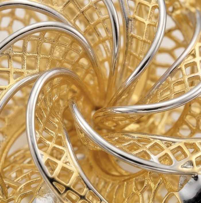 GOLDEN ROSE- Dubai Style - .925 Sterling Silver dipped in 22K Gold handmade Large ring size 6 - Close-up of intricate golden rose design in sterling silver jewelry.