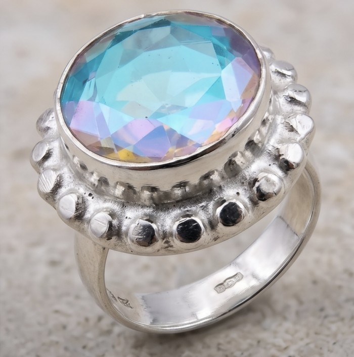 Big Dreamer 12.8 carat Mystic Topaz Silver handcrafted Large ring size 6 - photo 2