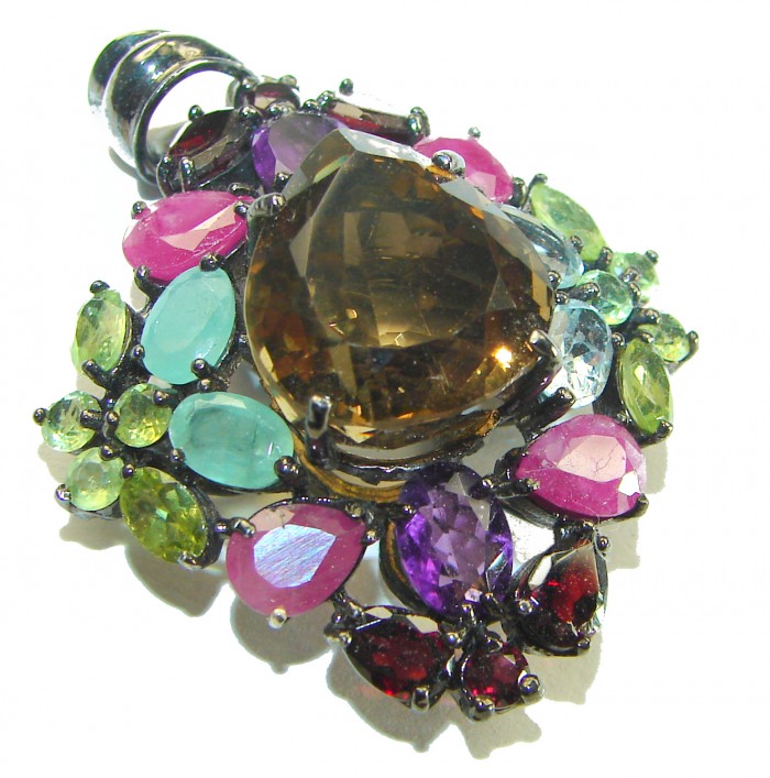 Luxurious Smoky Topaz black rhodium over .925 Sterling Silver handmade Pendant - photo 3
