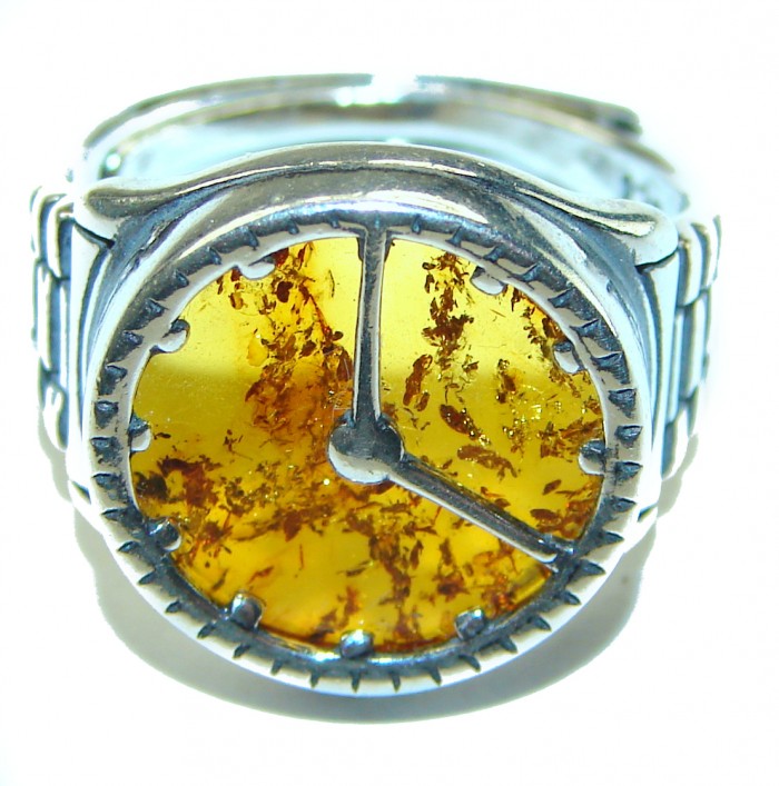It's 4 O'Clock Somewhere Watch Authentic Baltic Amber .925 Sterling Silver handcrafted ring; s. 7 adjustable - photo 3