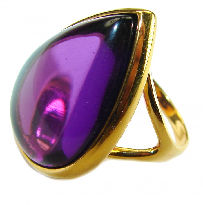 Purple Tear 22.2 carat Amethyst 14K Gold over .925 Sterling Silver Handcrafted Large Ring size 7 - photo 1