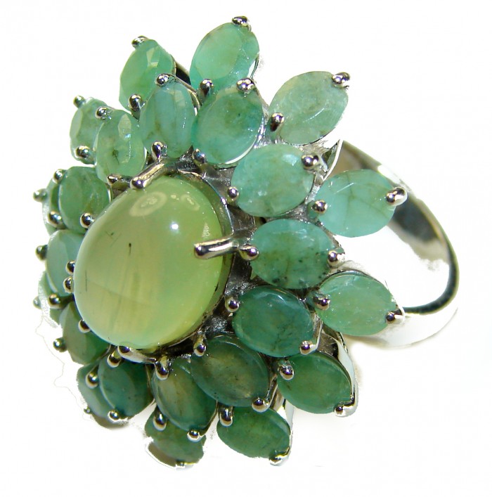 Born to Glam authentic 15.9 carat Colombian Emerald Prehnite .925 Sterling Silver handcrafted ring s. 8 - photo 2