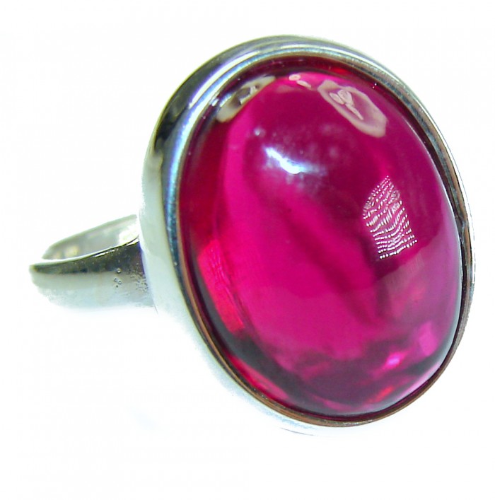 Passion 11.5 carat Ruby .925 Sterling Silver handcrafted Ring size 7 1/2 - Close-up of Passion 11.5 carat ruby in .925 sterling silver ring.
