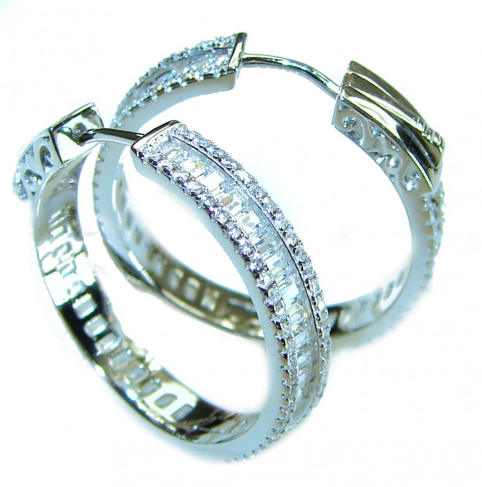 Allure Natural 8.2 carat White Topaz .925 Sterling Silver handcrafted hoop earrings - Hoop earrings with white topaz, clasp detail, sterling silver.