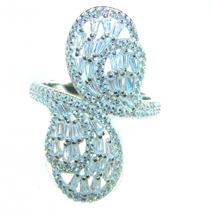 Luxurious 10.8 carat White Topaz .925 Sterling Silver brilliantly handcrafted ring s. 7 1/4 - Luxurious 10.8 carat white topaz sterling silver ring, front view.