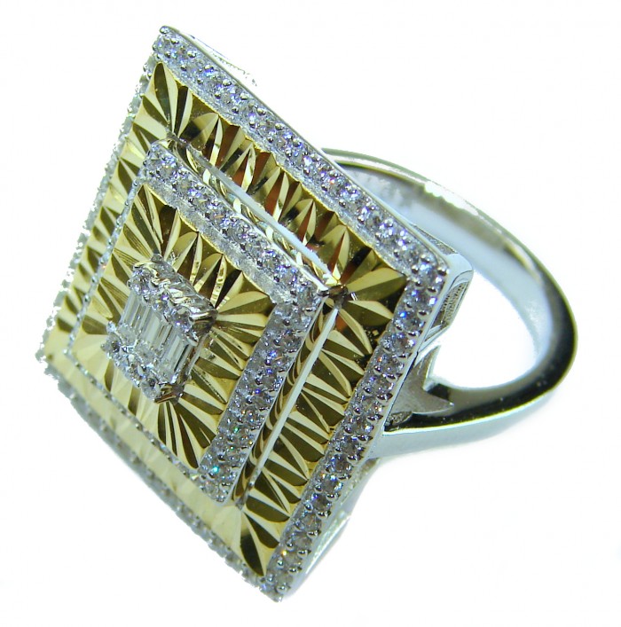 Art Deco 18.2 carat White Topaz 14K Gold over .925 Silver handcrafted Cocktail Ring s. 6 1/4 - Side view of Art Deco white topaz ring in 14K gold over silver.