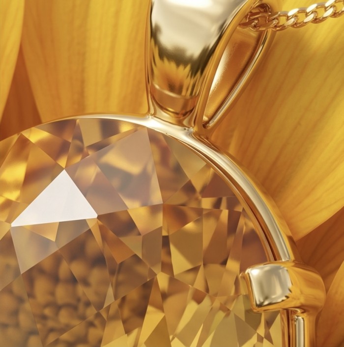Luxury genuine 39.7 CARAT oval fancy cut Champagne Topaz .925 Sterling Silver dipped in 22K Gold handmade Pendant - Close-up of luxury Champagne Topaz pendant with gold setting.