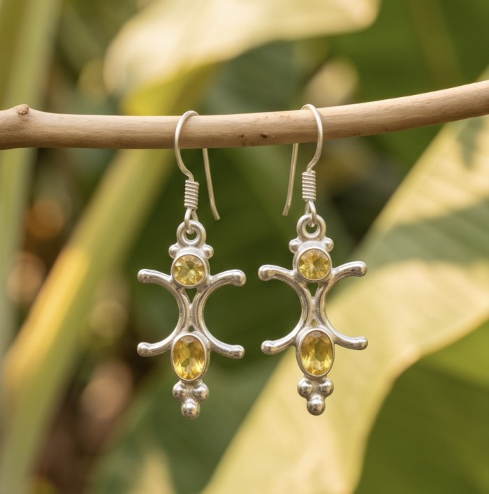 Victoria Authentic 3.5 carat Brazilian Citrine Silver handcrafted Statement earrings - photo 4