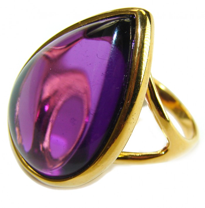 Spectacular Amethyst 14K Gold over .925 Sterling Silver Handcrafted Large Ring size 7 - photo 2