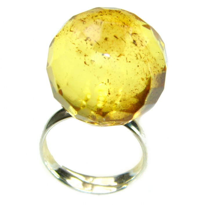 Modern Concept Golden Sphere - Natural faceted Baltic Amber .925 Sterling Silver ring s. 8 adjustable - photo 3