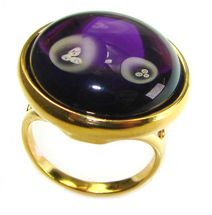Purple Full Moon Amethyst 14K Gold over .925 Sterling Silver Handcrafted Large Ring size 8 - photo 4